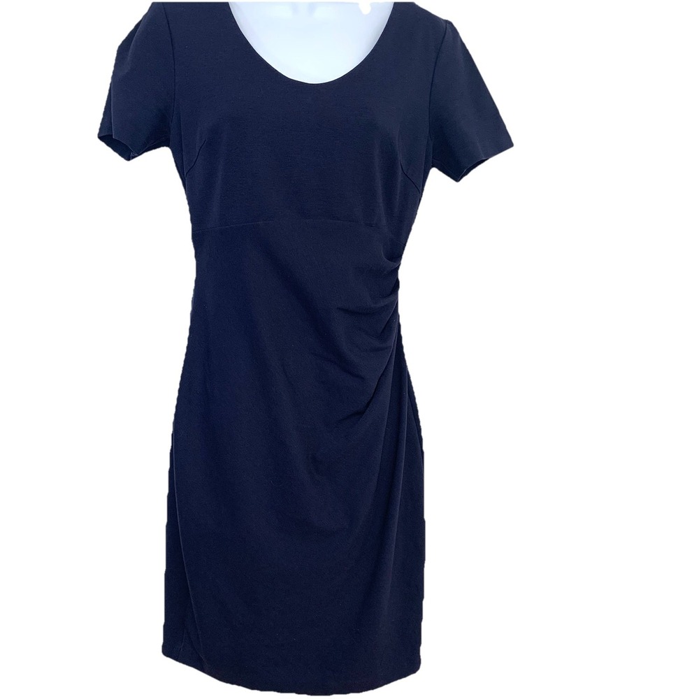 Boden Navy Blue Empire Ruched Dress Knee Length 8P Short Sleeve Stretch Career